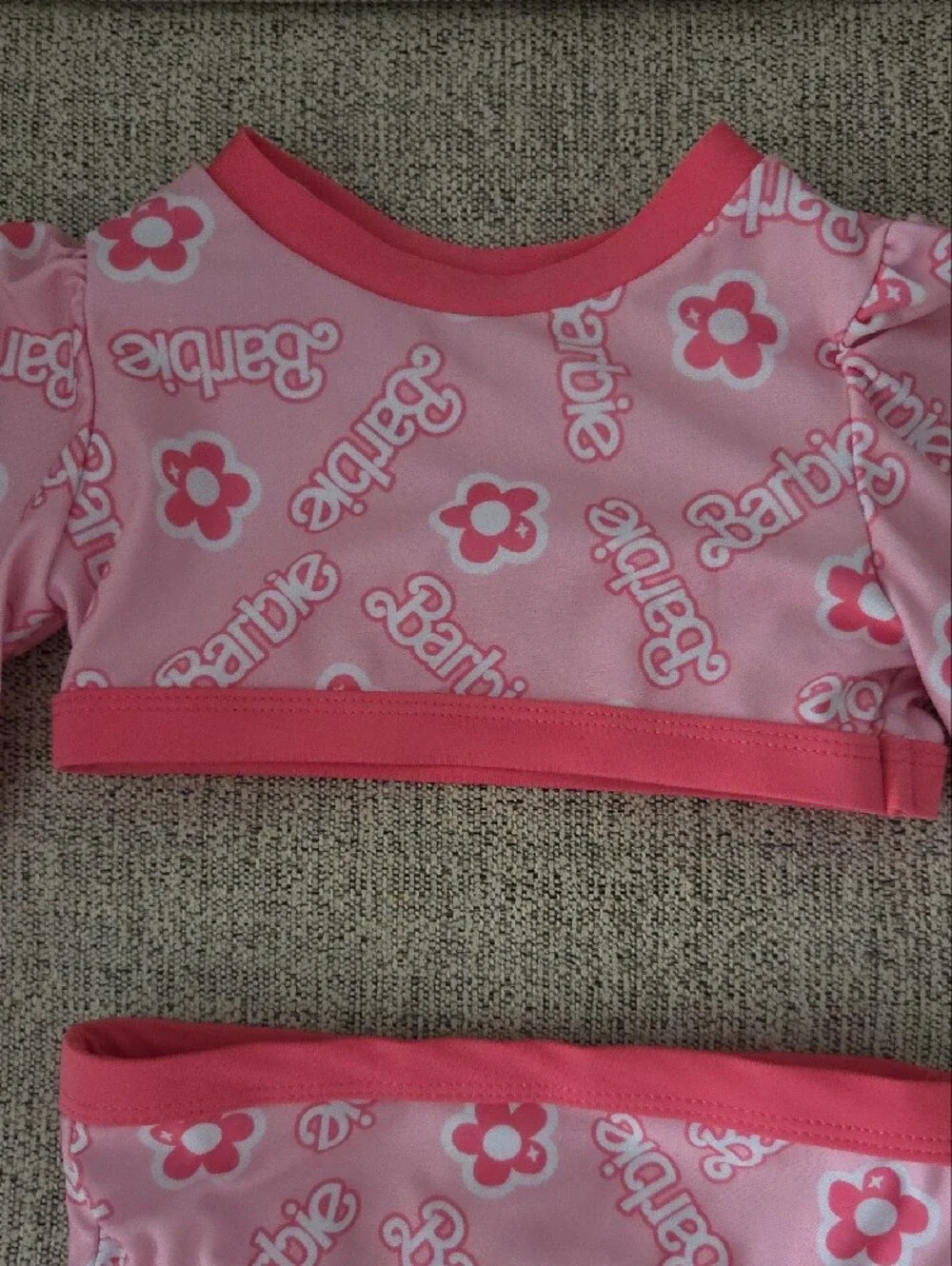 Mattel Barbie Pink Floral Long-Sleeve Rashguard Set with Hot Pink Trim